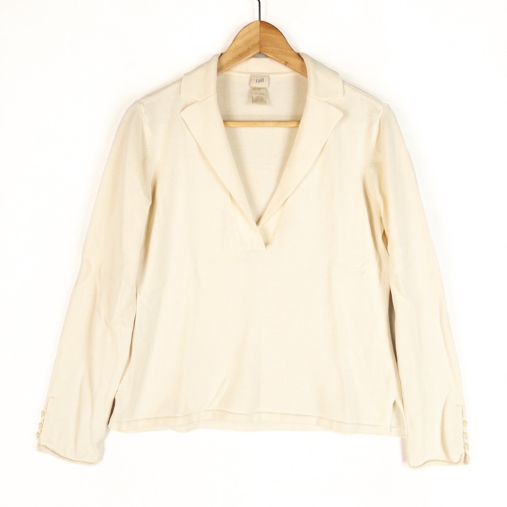 Vintage J. Jill Sweater Top Small Cream Cotton Minimalist Quiet Luxury Preppy